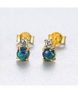CZCITY Earrings for Women 925 Silver Stud Earrings Real Round Fire Opal ... - £15.75 GBP