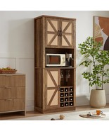 Rustic Oak Farmhouse Wine Cabinet w/ Barn Doors - $186.99