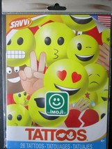 Emoji By Savvi 26 Temporary Tattoos Yellow Fun Faces Packaged Made USA New - £4.67 GBP