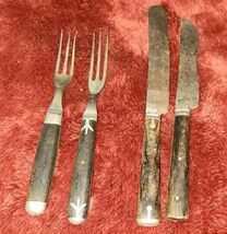 Antique Civil War Era 3 Tine WOod Handle Forks Knives 19th Century - $54.99