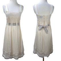 ADAM LIPPES Applique Silk Blend Gauze Sleeveless Off-White Dress Size S-6 - £57.46 GBP