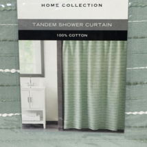 West Point FlatironTandem Shower Curtain Green Embroidered Stripe Cotton 72x72&quot; - £19.94 GBP