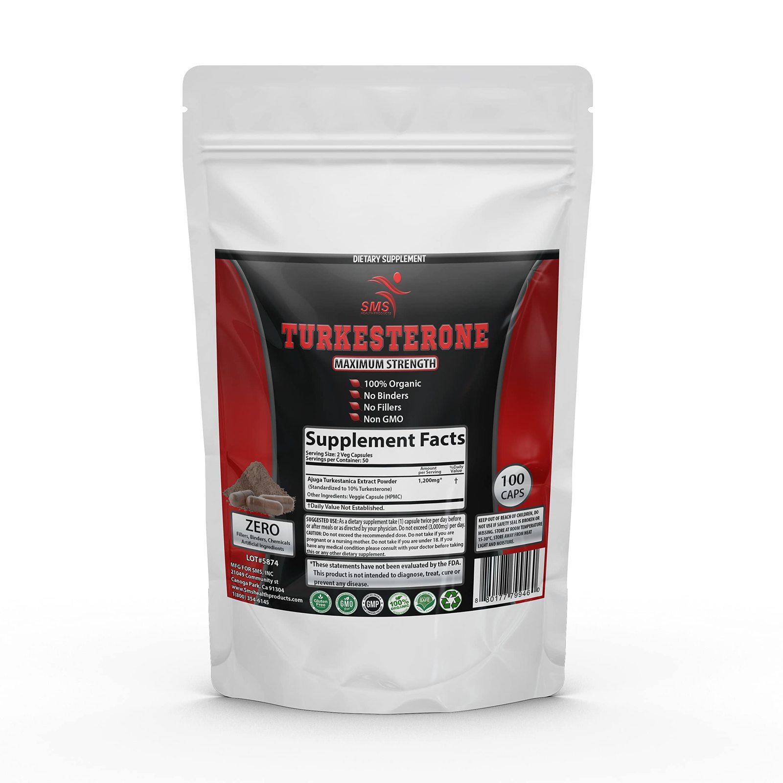 100 Veggie Caps Turkesterone 600mg Supplement, AKA (Ajuga Turkestanica E... - $16.85