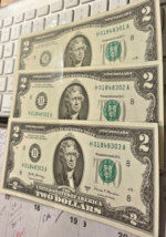 Consecutive Serial Number $2 Notes,3 Uncirculated Crisp 2017 - $18.81