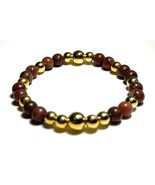 Women&#39;s Natural Red Sesame Jasper Stretch Bracelet, 6mm Beads with Gold ... - $366.37 MXN