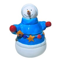 VTG Homespun Holiday Collection Winter Christmas Snowman 10” Cookie Jar w/Box - £17.40 GBP