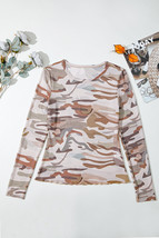 Green Western Fashion Camouflage Print Mesh Long Sleeve Top - $10.49