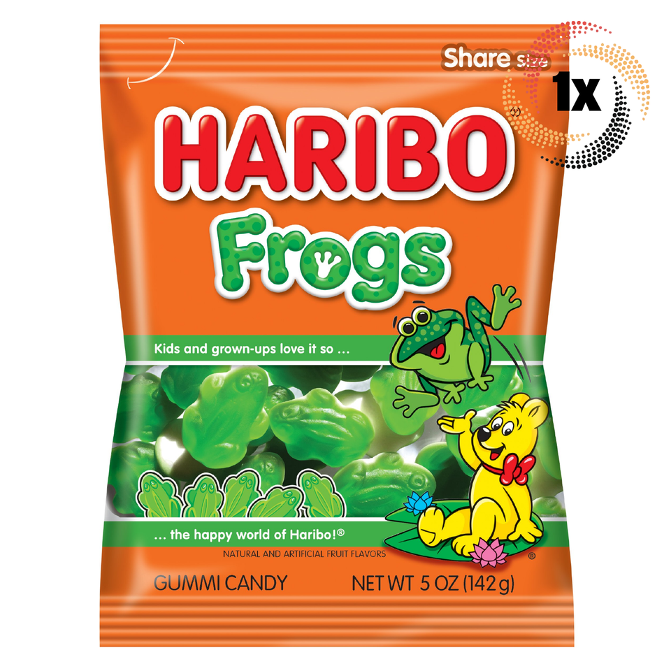 1x Bag Haribo Frogs Peach Flavored Fat Free Share Size Gummi Candy | 5oz - $10.00