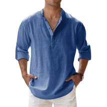 Cotton Linen Shirts for Men Casual Shirts Lightweight Long Sleeve Henley... - $19.99