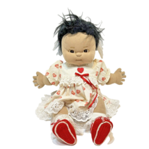 Vintage Handmade Plush Doll Red Heart Dress Crocheted Shoes 20&quot; Stuffed - £31.83 GBP