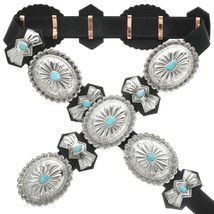 Navajo SLEEPING BEAUTY TURQUOISE CONCHO BELT, Stamped Repousse Silver, R... - £536.56 GBP