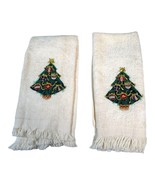 Vintage Christmas Tree Embroidered Hand Towels Bathroom Kitchen Hand Set... - $23.36