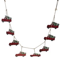 Christmas Garland Red Trucks Fireplace Banner 72" Metal Jute - $9.90