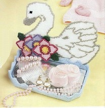Plastic Canvas Swan Basket Tray Hand Towel Lotion Holder Pattern - $5.99
