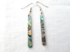 Colorful Rainbow Paua Shell Long Droplet Shape Drop Dangle Pair of Earrings 2.5&quot; - £7.23 GBP