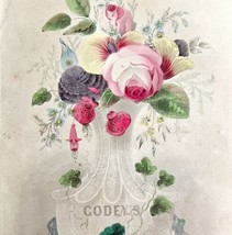 Lady Godey Hand Tinted Colored Engraving 1859 Victorian Flower Vase Art DWY5G - £78.09 GBP