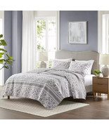 Madison Park Quilt Set 3 PC Full /Queen Gray Scrolling Vine 2 Standard Shams NIP - $77.22