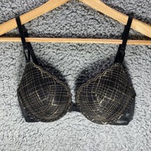 Victoria Secret Push Up Tshirt Bra Black Sparkle Gold Plaid Padded Underwire 32D - £20.84 GBP