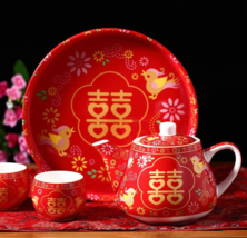 Love Birds Traditional Wedding Double Happiness Tea Set/For Tea Ceremony - £50.51 GBP