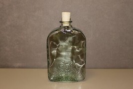 Vintage Clear Glass Bottle Cork Lid, Wine Brandy Whiskey Decanter, Floral Design - £21.94 GBP