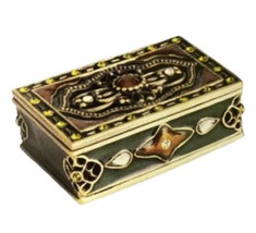 Jeweled Enameled Pewter Cigar Poker Chip Box Hinged Trinket Ring Jewelry... - $26.71