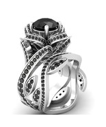 Juego de anillos de boda nupciales Lotus de moissanita negra de 3,50... - £237.29 GBP