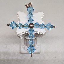 Vintage Swarovski 925 Silver Cross Pendant Necklace Blue Crystals Faith Jewelry - £72.50 GBP