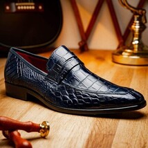 Men's Shoes MATTEO Genuine Alligator Slip-On Loafer Navy image 9