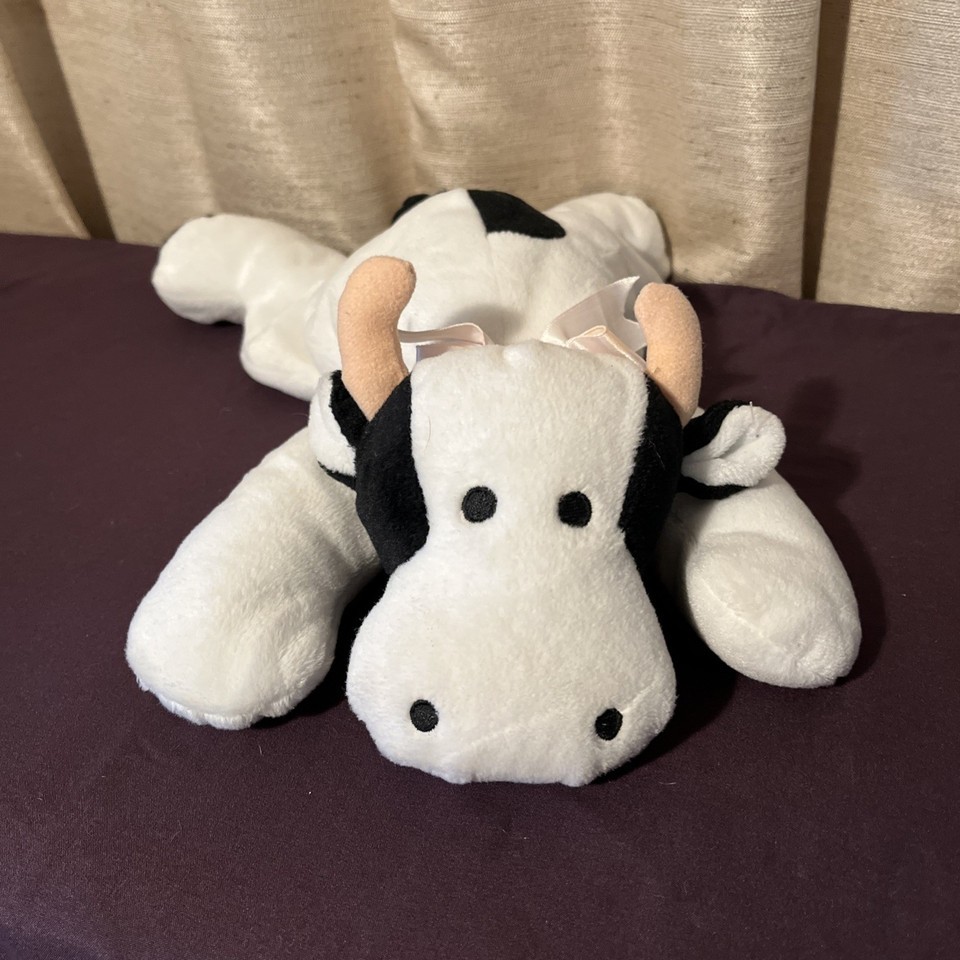 Vintage Ty Beanie Pillow Pal Moo  Cow Pink Bow Plush Animal FREE SHIP - £13.17 GBP