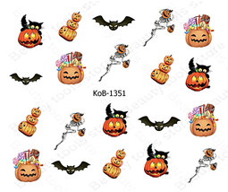 Nail Art Water Transfer Stickers Decal Halloween bat pumpkin skeleton KoB-1351 - £2.40 GBP
