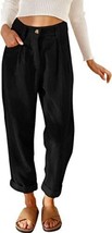 EVALESS Woman&#39;s Black High Waisted Straight Leg Corduroy Pants - Size: M - £14.43 GBP