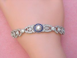 Antique Deco 3.73ctw Diamond Sapphire Platinum Statement Cocktail Bracelet 1930 - £9,323.78 GBP