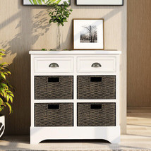 Rustic Storage Cabinet with Two Drawers and Four Classic Rattan - White - £210.53 GBP