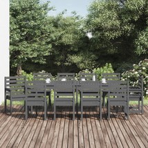 11 Piece Garden Dining Set Grey Solid Wood Pine - £331.64 GBP