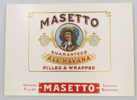 Antique Prima Masetto All Havana Cigar Box Label 8.25&quot; x 6&quot; Musketeer Go... - £8.18 GBP