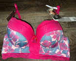 Daisy Fuentes Womens Long Line Bra Push Up Pink Floral Underwire Lace ~ 34C - $22.02