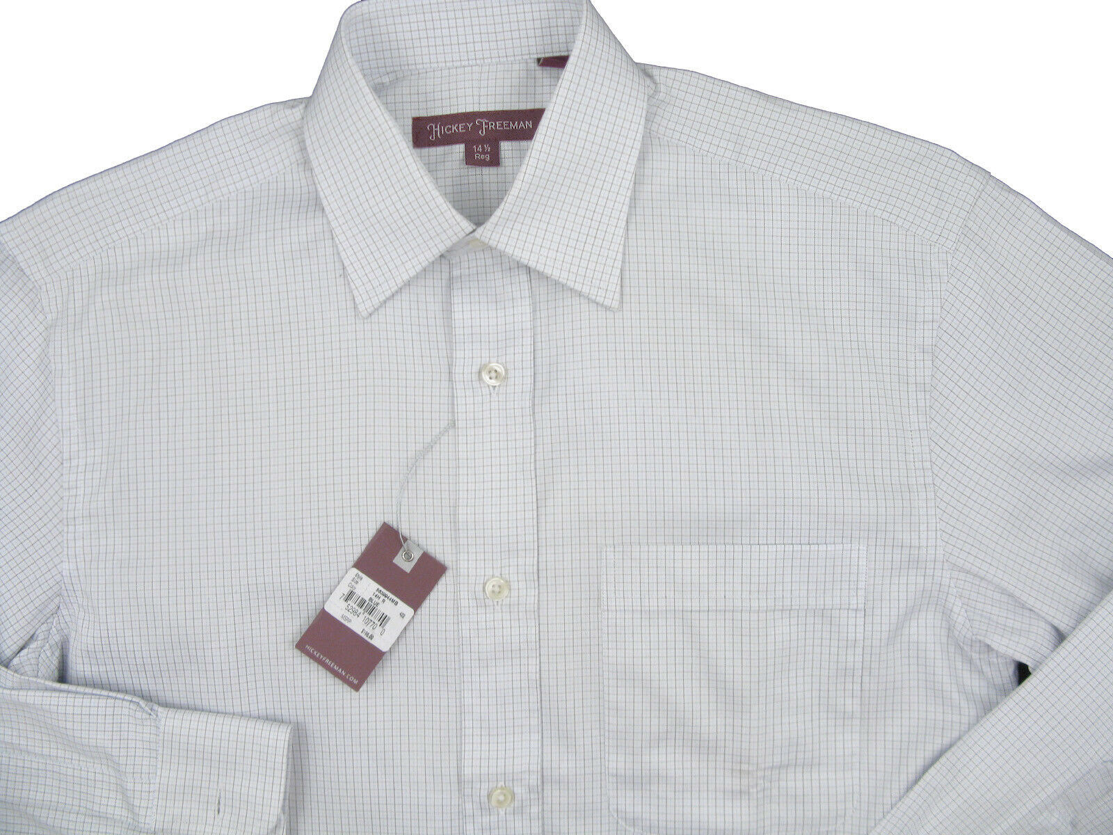 Primary image for NEW $195 Hickey Freeman Dress Shirt!  17 Reg (35)   White with Check Pattern