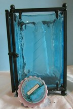 Vintage Square Blue Glass Candle Holder, Metal Frame Lighthouse W/ Yankee Tart - £19.42 GBP
