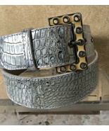 Donald Pliner Belt Ivory Croc Metallic Leather Metal Buckle New NWT $225... - $134.03 CAD