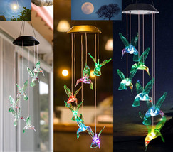 2Pcs Yard Decoration Color Changing Led Solar Hummingbird Wind Chime Lights - £29.84 GBP