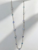 Elegant Blue Crystal Necklace 23&quot; + 3&quot; Extender Silver Tone Chain Boho Layering - £22.79 GBP