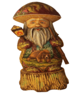 Russian Hand Carved &amp; hand Painted GNOME STANDING ON WOOD STUMP &quot;BEAR IN... - $554.70 CAD