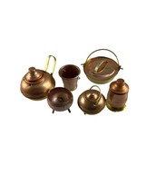Vintage Copper Brass Dollhouse Miniature Cookware Set Pots Pans Bucket Metal - £11.67 GBP