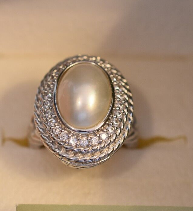 Primary image for " NEW" DESIGNER JUDITH RIPKA 925 STERLING SILVER CZ PAVE MABE PEARL RING SZ.6