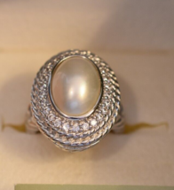 &quot; New&quot; Designer Judith Ripka 925 Sterling Silver Cz Pave Mabe Pearl Ring SZ.6 - £115.82 GBP