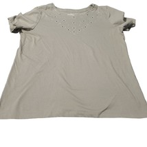 Coral Bay Top Olive Sparkle Design Around Neck Chest Short Sleeve Womens XL - $11.40