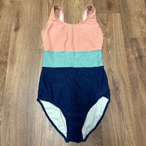 DM Fashion Womens One Piece Swim Suit Size XS Color Block Stripe Blue Peach - £17.40 GBP