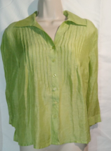 Coldwater Creek green Linen BLOUSE Size sm    layered  front collar long sleeves - £9.60 GBP