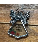 Ornate Silvertone &amp; Glass w Small Red Flower Angel NURSES ARE ANGELS ON ... - $8.59