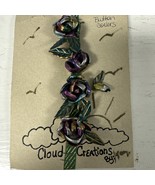 Vtg Purple Green Enamel Layered Open Rose Flower Button Covers Cloud Cre... - €16,86 EUR